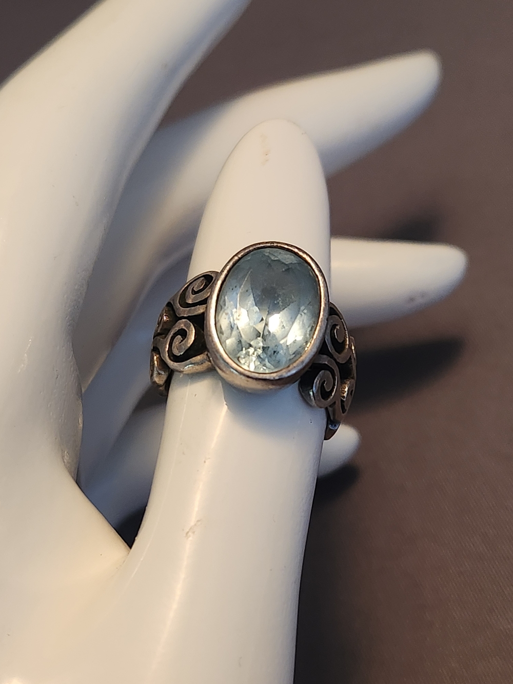 Sterling Silver Diva Rocks Swirl Ring with Light Blue Gem